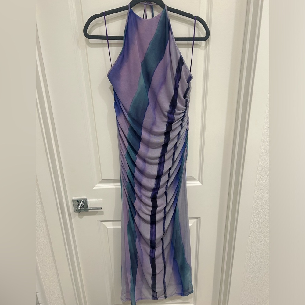Zara Purple Striped Midi Dress